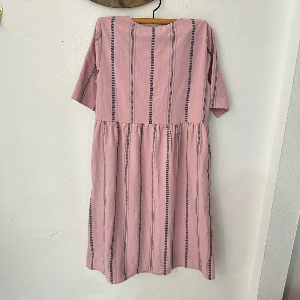 Roolee texture stripe Henley button midi dress half sleeve M - Picture 2 of 6